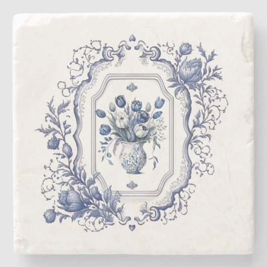 Stenen Onderzetter Delfts Blauw Bloemen Servies De (Voorkant)