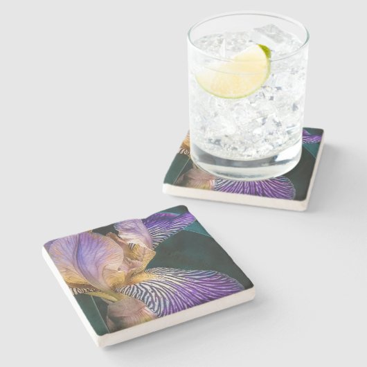 Stenen Onderzetter met irisontwerp. (Zijkant)