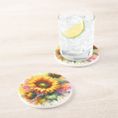 Stenen Onderzetter - Mooie Zonnebloemen, Kunst (Zijkant)