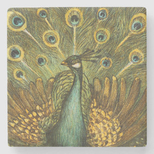 Stenen Onderzetter Pauw met kippen, Theo van Hoyte