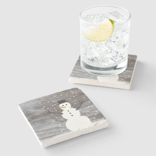 stenen onderzetter, schattige sneeuwman met kerstm onderzetter (Zijkant)
