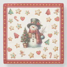Stenen Onderzetter Sneeuwman en Kerstkoekjes Rood
