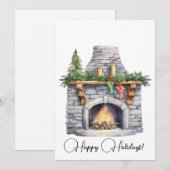 Stenen open haard & kerstkousen Waterverf Feestdagenkaart (Voorkant / Achterkant)