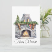 Stenen open haard & kerstkousen Waterverf Feestdagenkaart (Staand voorkant)