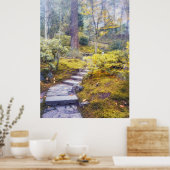 Stenen pad in een herfstig mosrijk bos poster (Keuken)