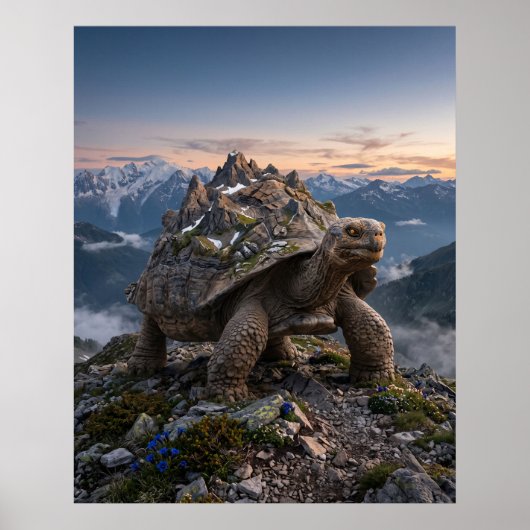 Stenen Schildpad Oude Bergkunst Poster (Voorkant)