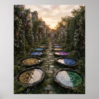 Stenen tuin met reflectiepoel poster