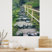 Stenen voetpad naar weelderig bos poster (Keuken)