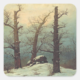 Stenenmannetje in de sneeuw door Caspar David Frie Vierkante Sticker