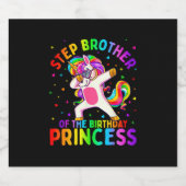 Step Brother of the Birthday Princess Girl Dabbing Sparkling Wijnetiket (Enkel label)