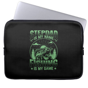 Step Dad is mijn naam Vist mijn spel Grappig Vist Laptop Sleeve