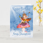Step Daughter Verjaardag Kaart - Schattigee fee op (Gele Bloem)