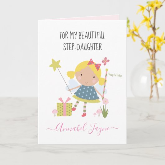 Step-dochter verjaardagscadeaumeisjes whimsical ca kaart (Gele Bloem)