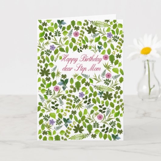 Step Mom Verjaardag Verspreid Bladeren Kaart (Kleine Plant)