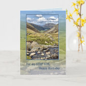 Step Son Verjaardag met een berglandschap Kaart (Gele Bloem)