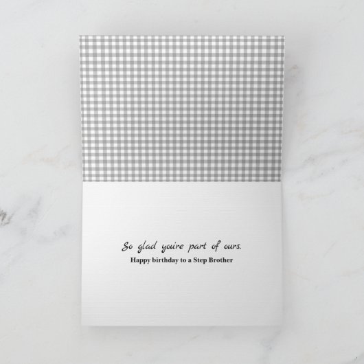 Stepbrother's Birthday Grey Gingham Kaart (Binnen)