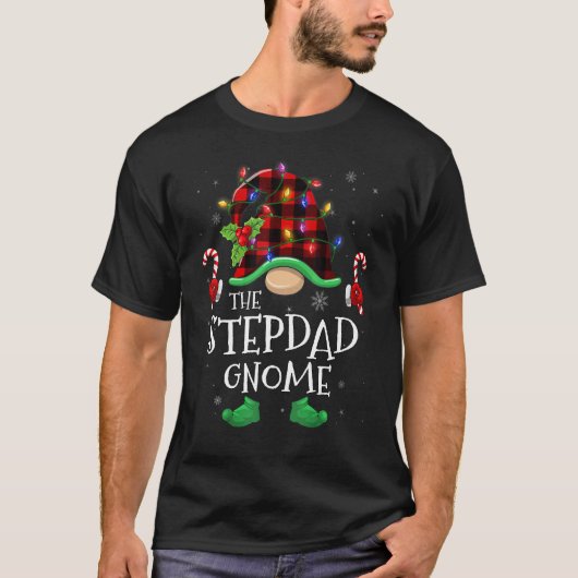 Stepdad Gnome Buffalo Plaid Matching Family Christ T-shirt (Voorkant)