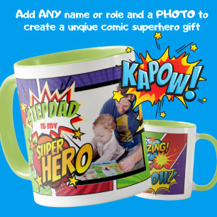 STEPDAD is mijn SUPERHERO Persoonlijke FOTO COMIC Mok