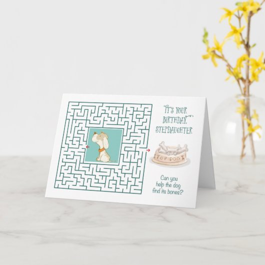 Stepdochter Amazing Birthday Puzzle Maze Dog Kaart (Gele Bloem)