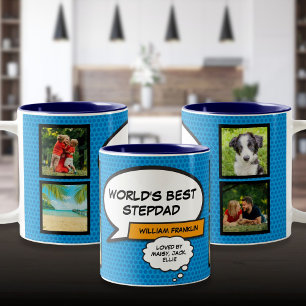 Stepfather Stepdad 4 Foto Leuk Stripboek Blauw Tweekleurige Koffiemok