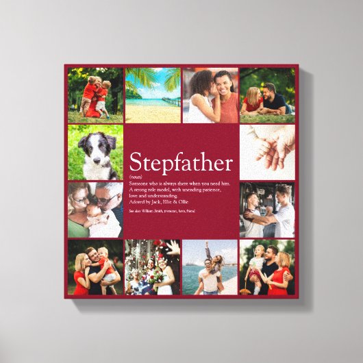 Stepfather Stepdad Definition 12 Photo Burgundy Canvas Afdruk (Voorkant)