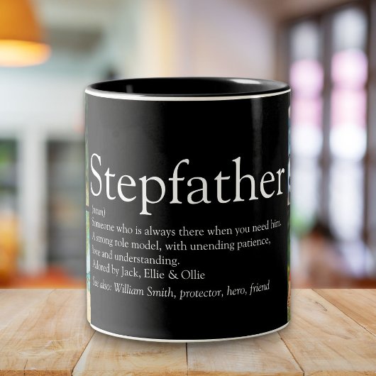 Stepfather, Stepdad Definition 4 Photo Fun Black Tweekleurige Koffiemok