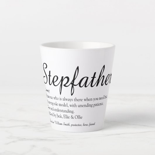 Stepfather, Stepdad Definition Chic Script Fun Latte Mok (Voorkant)