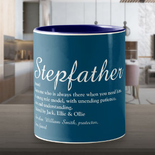 Stepfather, Stepdad Definition Modern Script Blue Tweekleurige Koffiemok