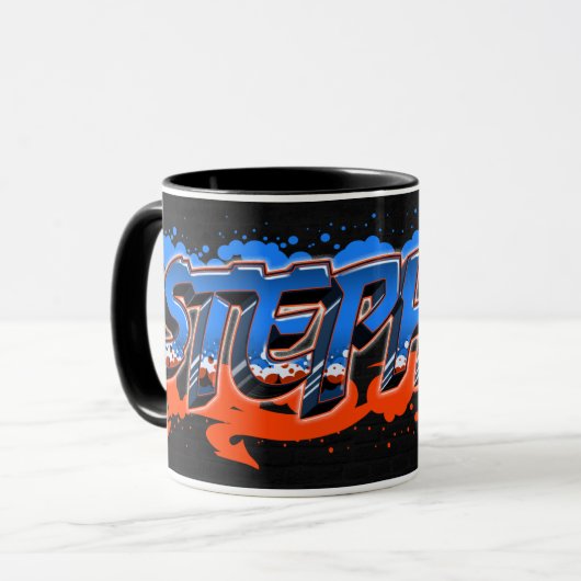 Stephan Vorname Name Graffiti blue orange Tasse Mok (Voorkant links)