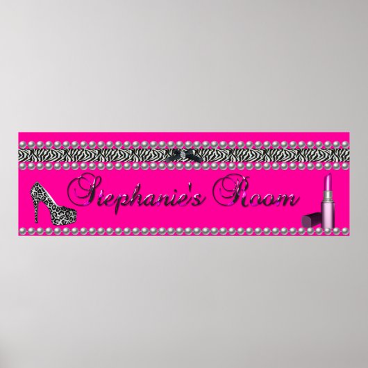 Stephanie Banner Hot Roze Lippenstift Zebra Luipaa Poster (Voorkant)
