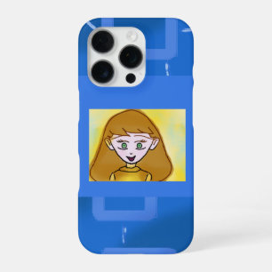 Stephanie Bingo Anime op Blue Geometric iPhone 16 Pro Hoesje