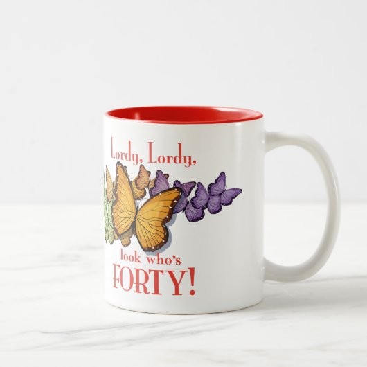 Stephanie is veertig. Koffie-Mok 2 Tweekleurige Koffiemok (Rechts)