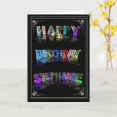 Stephanie - Naam in Lights wenskaart (Foto) Kaart (Gele Bloem)