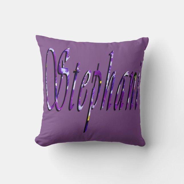 Stephanie, Name Logo, Paarse Throw Cushion Kussen (Voorkant)