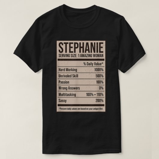 Stephanie Nutrition Facts Name Nickname Alias Titl T-shirt (Design voorkant)