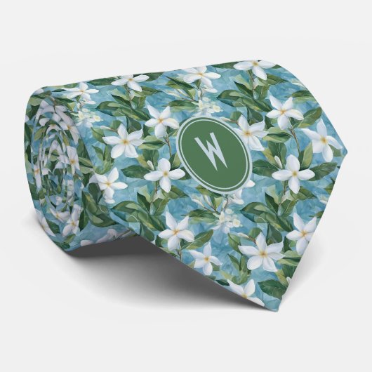 Stephanotis op Blauwe Bloemen Stropdas (Opgerold)