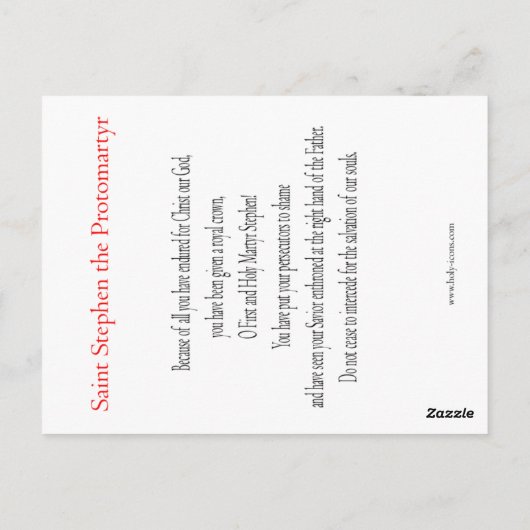 Stephen de Protomartyr Prayer-kaart Briefkaart (Achterkant)