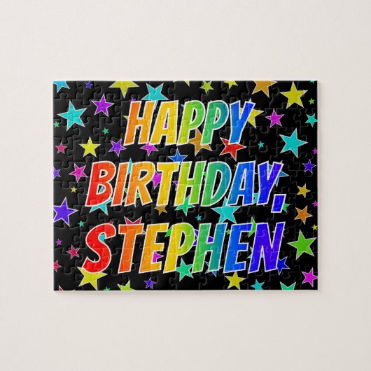 "STEPHEN" Voornaam, geun "HAPPY BIRTHDAY" Legpuzzel (Horizontaal)