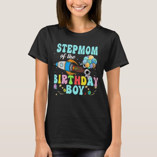 Stepmam van de Astronaut Boy Space Party T-shirt (Voorkant)