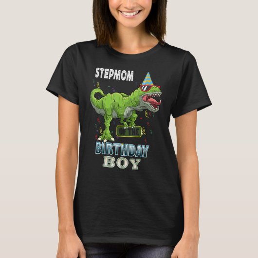 Stepmam van de geboorte Rex Dinosaur Birthday T-shirt (Voorkant)