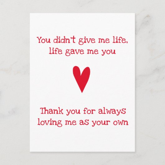 Stepmoeder "Dank je" | Rode Moederdag Briefkaart (Voorkant)