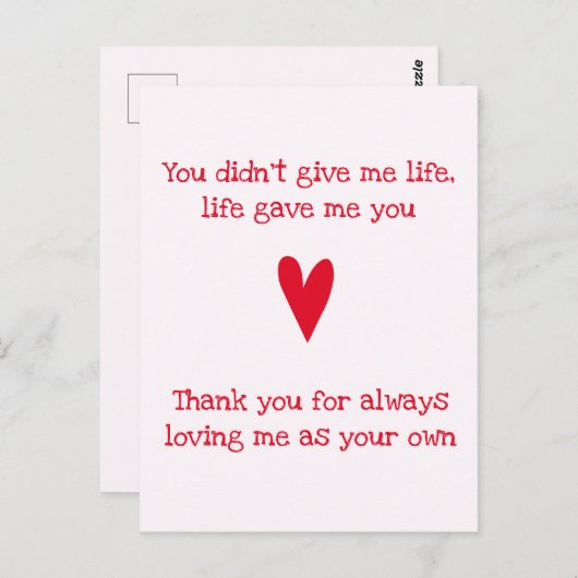 Stepmoeder "Dank je" | Rode Moederdag Briefkaart (Voorkant / Achterkant)