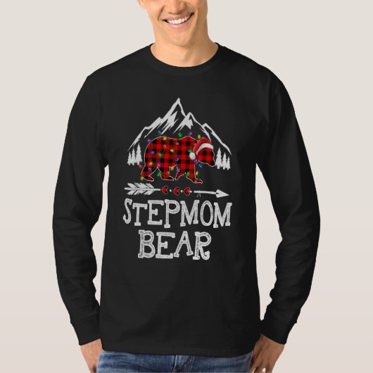 Stepmom Bear Buffalo Plaid Matching Family Christm T-shirt (Voorkant)