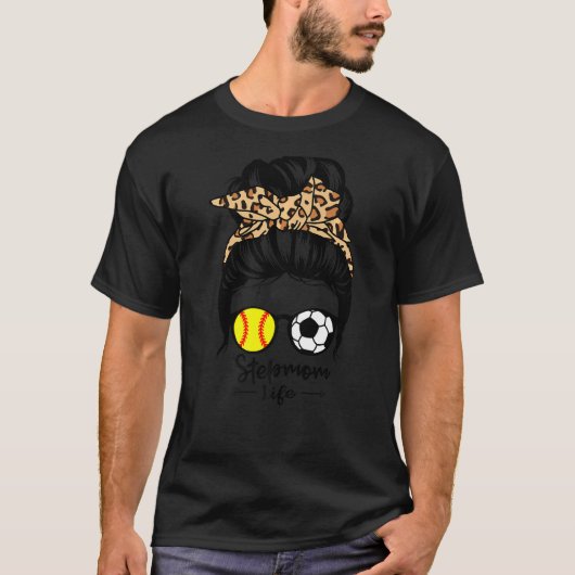 Stepmom Leven Messy Bun Haar Grappig Voetbal Softb T-shirt (Voorkant)