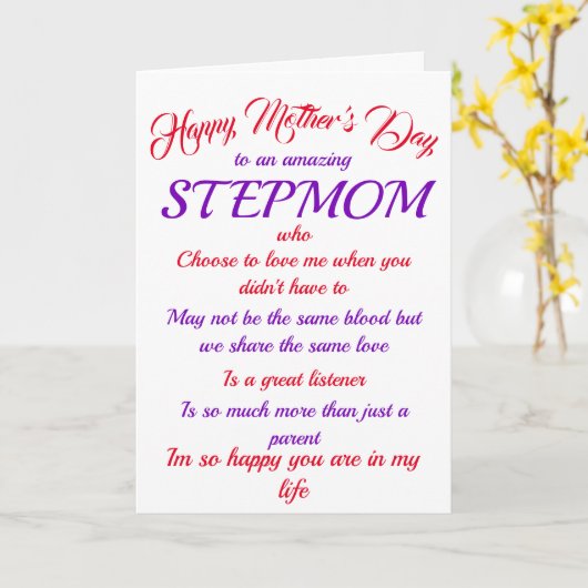 Stepmom Moederdag Witte Typografie Kaart (Gele Bloem)