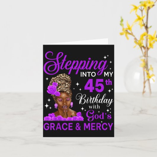 Stepng Into My 45th Birthday Headwrap Black Woman  Kaart (Gele Bloem)
