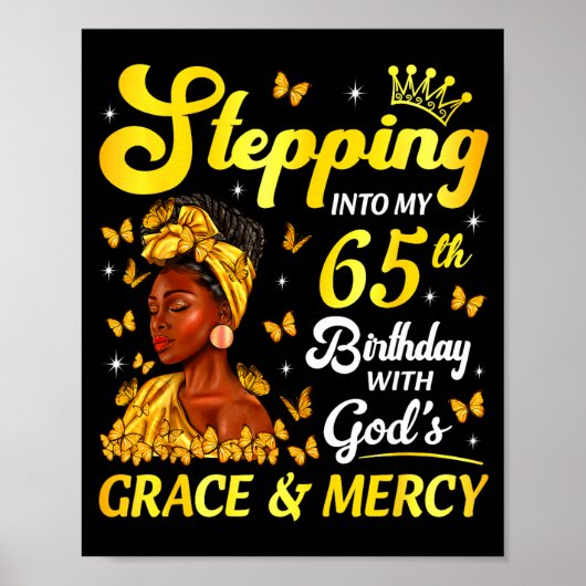 Stepng Into My 65th Birthday Christian Afro Women Poster (Voorkant)