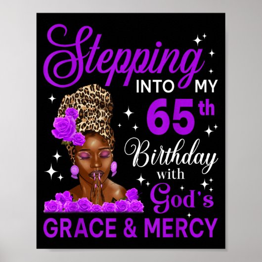 Stepng Into My 65th Birthday Headwrap Black Woman  Poster (Voorkant)