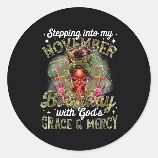 Stepng Into My November Birthday Black Women Chris Ronde Sticker (Voorkant)