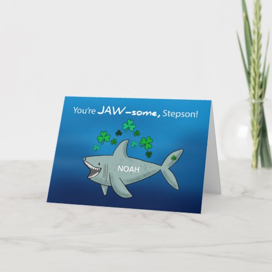 Stepson St Patricks Day Shark met Shamrocks Kaart (Voorkant)